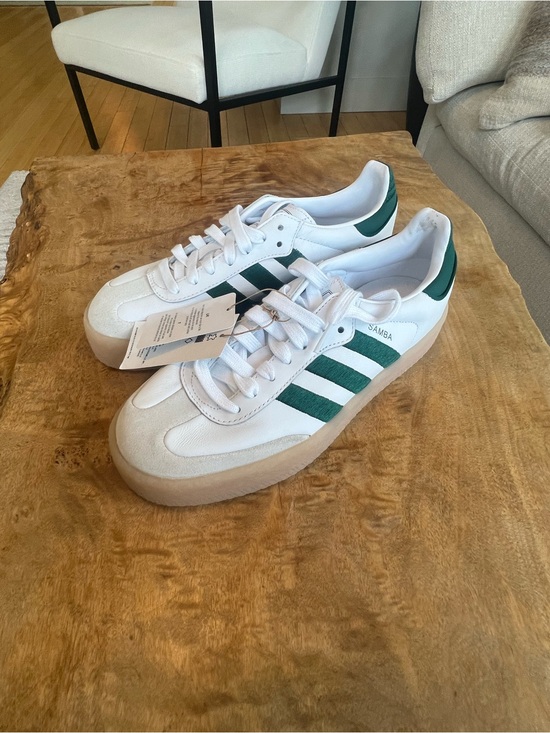 adidas Shoes - adidas Sambae Women's Sneakers - White with Green Stripes NWT 8.5